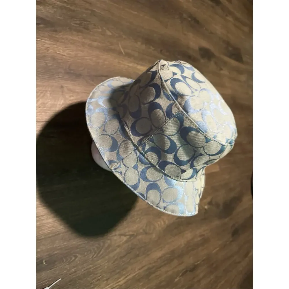Coach Signature Jacquard Bucket Light Blue Hat Monogram Canvas Sun Hat - Picture 10 of 10